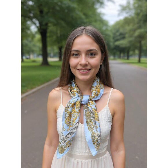 Women Light Paisley Headscarf Satin Bandana Pattern Polyester Breathable Scarves - Picture 5 of 7